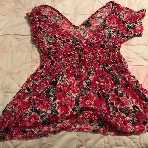 Red and black floral lace empire waste top